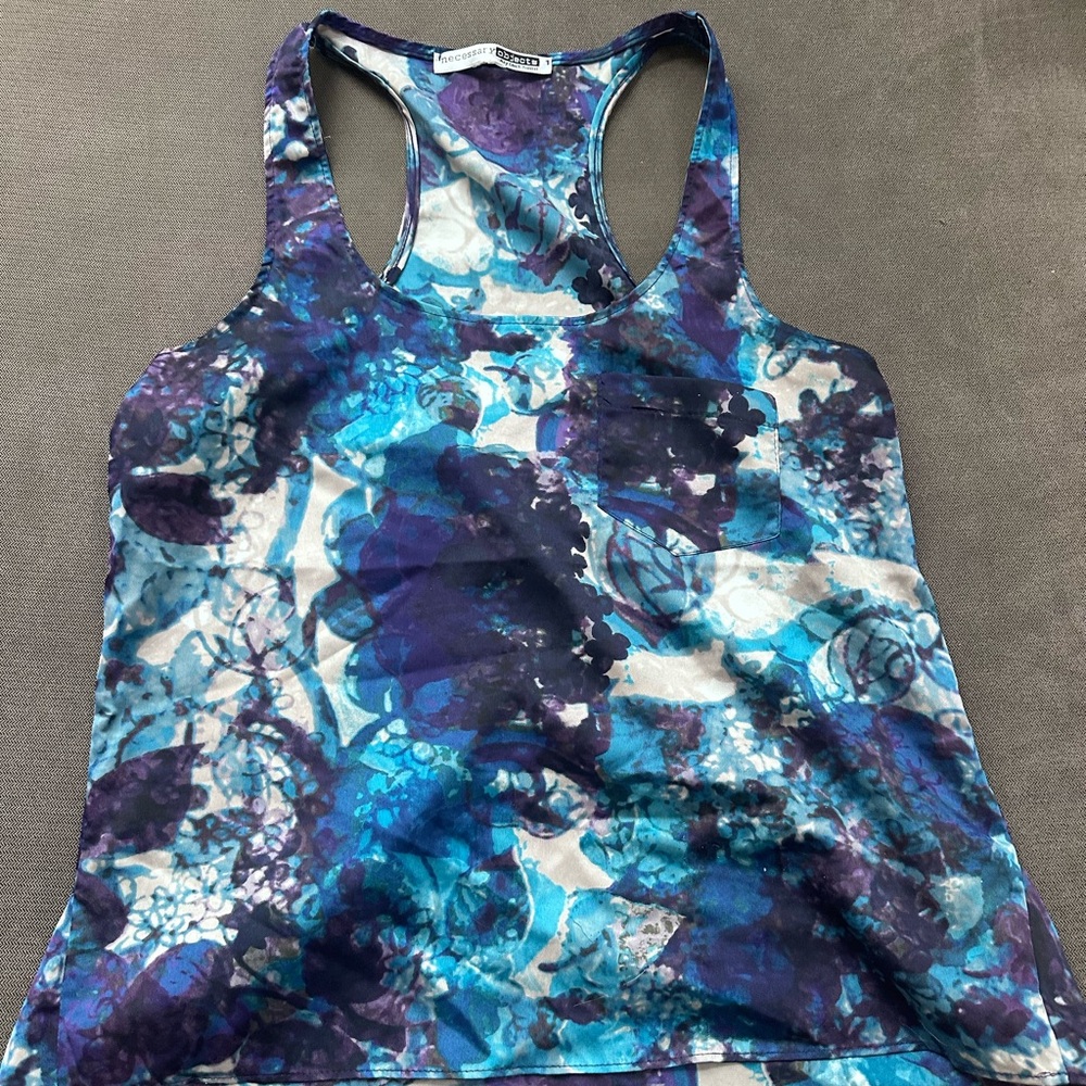 Necessary Objects Blue and Purple Floral Tank Top